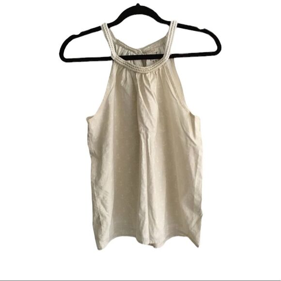 J. CREW Sleeveless Halter Blouse Nautical Anchor Print Tan White 4 - Picture 2 of 14